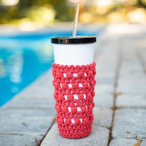 Pink Coffee Cozy, Iced Coffee Cozy, Travel Cup Sleeve, Coffee Sleeve, Coffee Cozy Crochet, Coffee Gifts, Drink Cozy, Tea Cozy, Gift For Teen