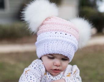 Girl Children Fall Winter Spring Kids Fashion| Baby Toddler Cotton Beanie Toque Hat with Faux Fur Pom pom Boy Black X