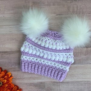 Double Pom Pom Beanie - Purple Beanie, Baby Girl Beanie, Toddler Beanie for Girls, Baby Beanie, Womens Beanie, Double Pom Pom Hat, Baby Hat