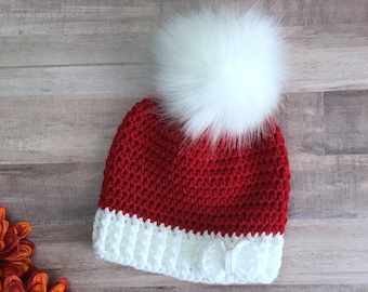 Crochet Baby Santa Hat - Toddler Beanie, Christmas Baby Hat, New Baby Christmas Hat, My 1st Christmas Hat, Christmas Photo Prop