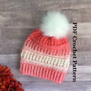 The Ridgemont Beanie PATTERN, Crochet PDF Pattern, Crochet Pattern, Crochet Beanie Pattern, Crochet Hat Pattern, Messy Bun Beanie Pattern