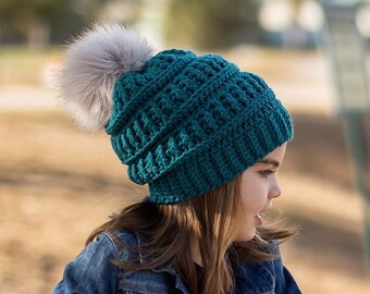 Teal Beanie - Winter Hat, Toddler Slouchy Hat, Womens Slouchy Beanie, Crochet Hat, Kids Winter Hat, Toddler Girl Beanie, Toddler Boy Beanie