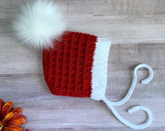 Christmas Pixie Bonnet - Christmas Baby Hat, Christmas Bonnet Hat, Baby Santa Hat, Toddler Pixie Bonnet, Santa Baby Bonnet, Baby Pixie Hat