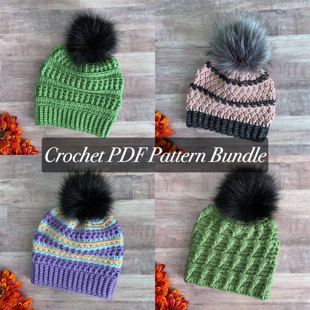 Crochet PATTERN Bundle - Beanie Pattern, Crochet Hat, PDF Crochet ...
