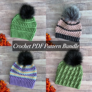 Crochet PATTERN Bundle - Beanie Pattern, Crochet Hat, PDF Crochet Pattern, Crochet Beanie Pattern, Crochet Hat Pattern, Beanie Bundle