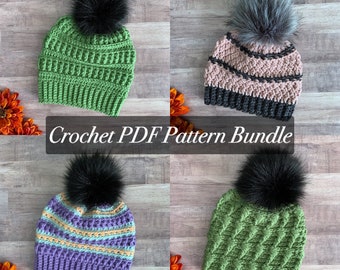 Crochet PATTERN Bundle - Beanie Pattern, Crochet Hat, PDF Crochet Pattern, Crochet Beanie Pattern, Crochet Hat Pattern, Beanie Bundle