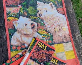 Tea towel advertising calendar 1983 Westies dogs