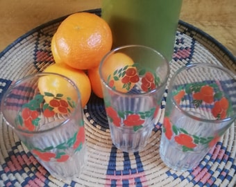7 Orangeade-Gläser mit Siebdruck