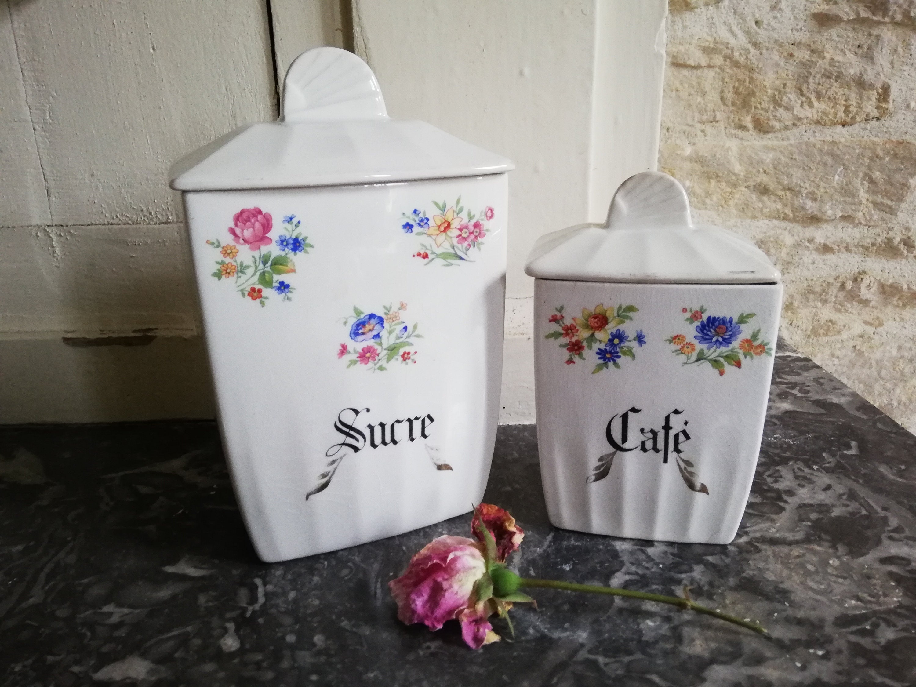 2 Pots à Épices Art Déco Semi-Porcelaine Ceranord-France Modèle Versailles