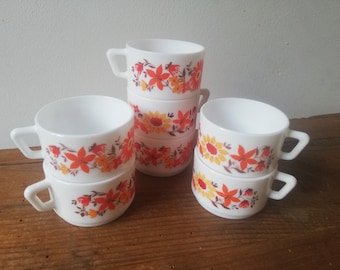 Lot 4 Tasses à Café Arcopal Vintage – Blanc Et Orange – Superbe État