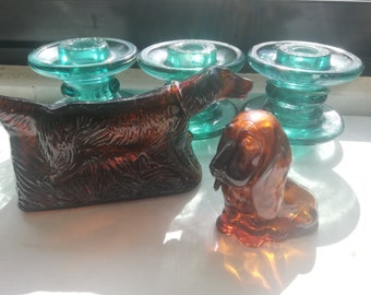 Avon smoked glass bottles in the shape of a dog