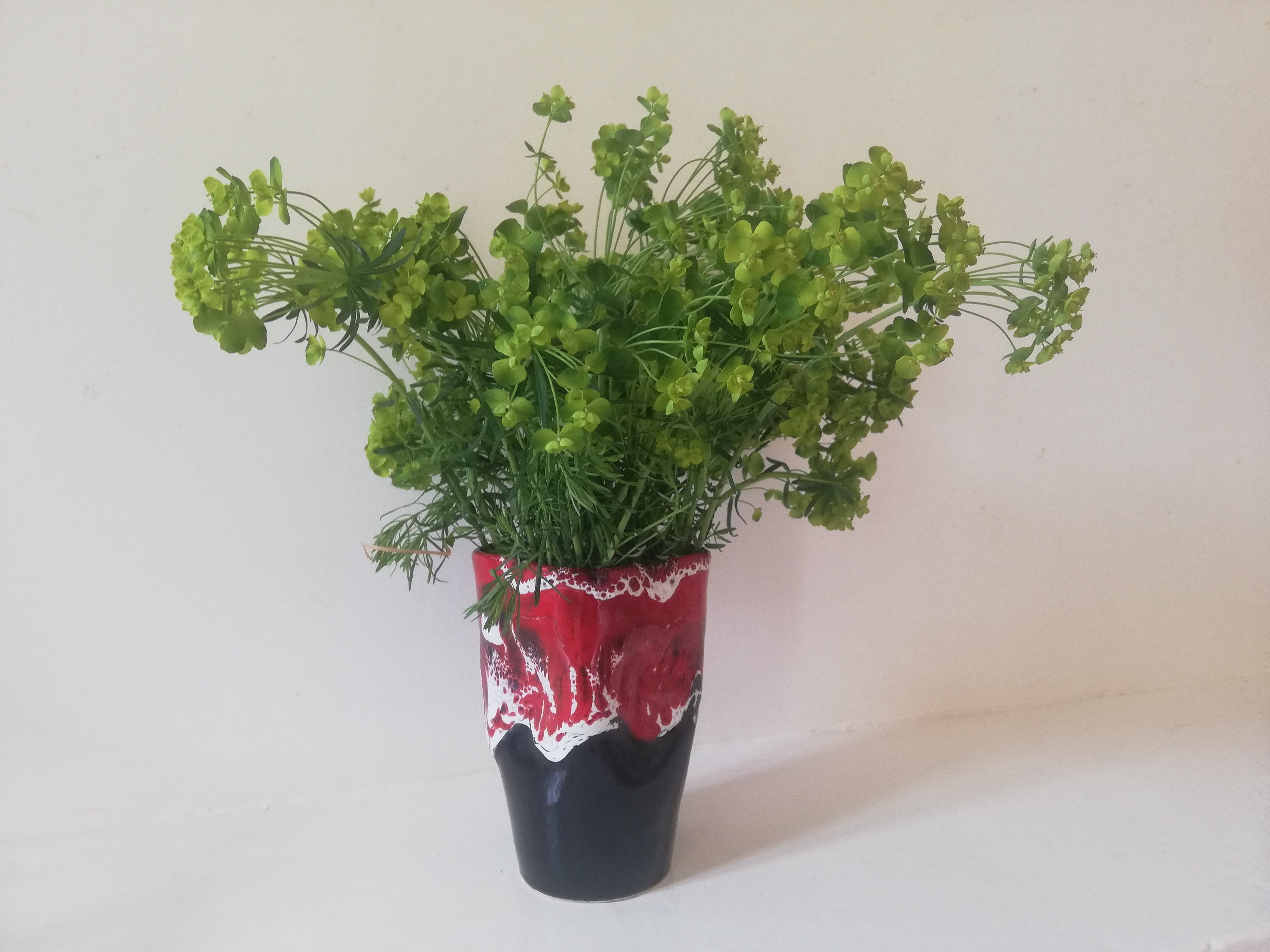 Petit Vase Vintage Style Vallauris Rouge et Noir