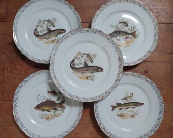 Service à poissons 5 assiettes en porcelaine