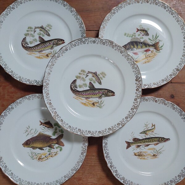 Service à poissons 5 assiettes en porcelaine