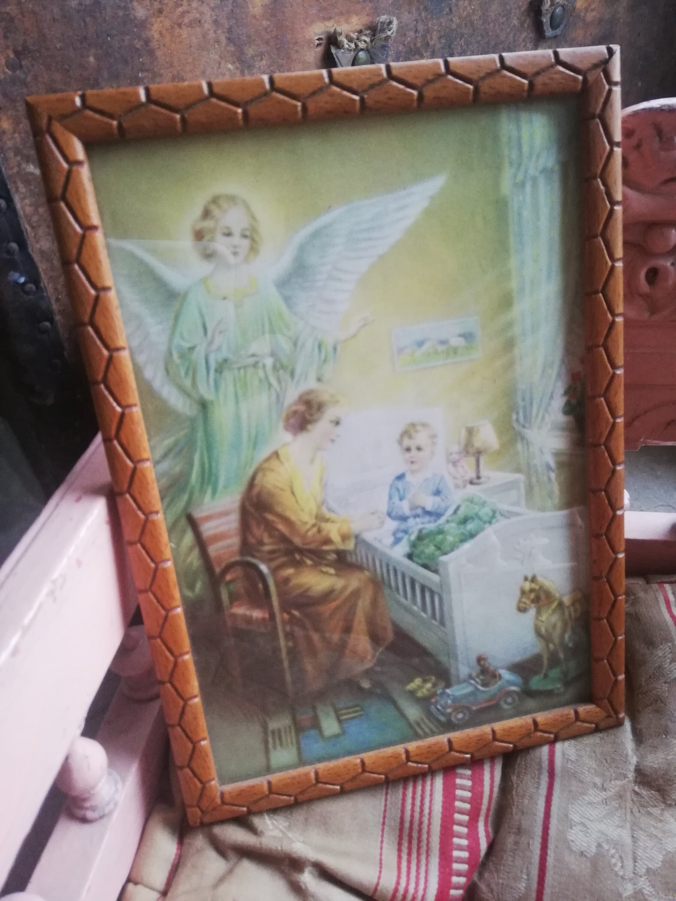 Cadre Charmant Ange Gardien Années 40