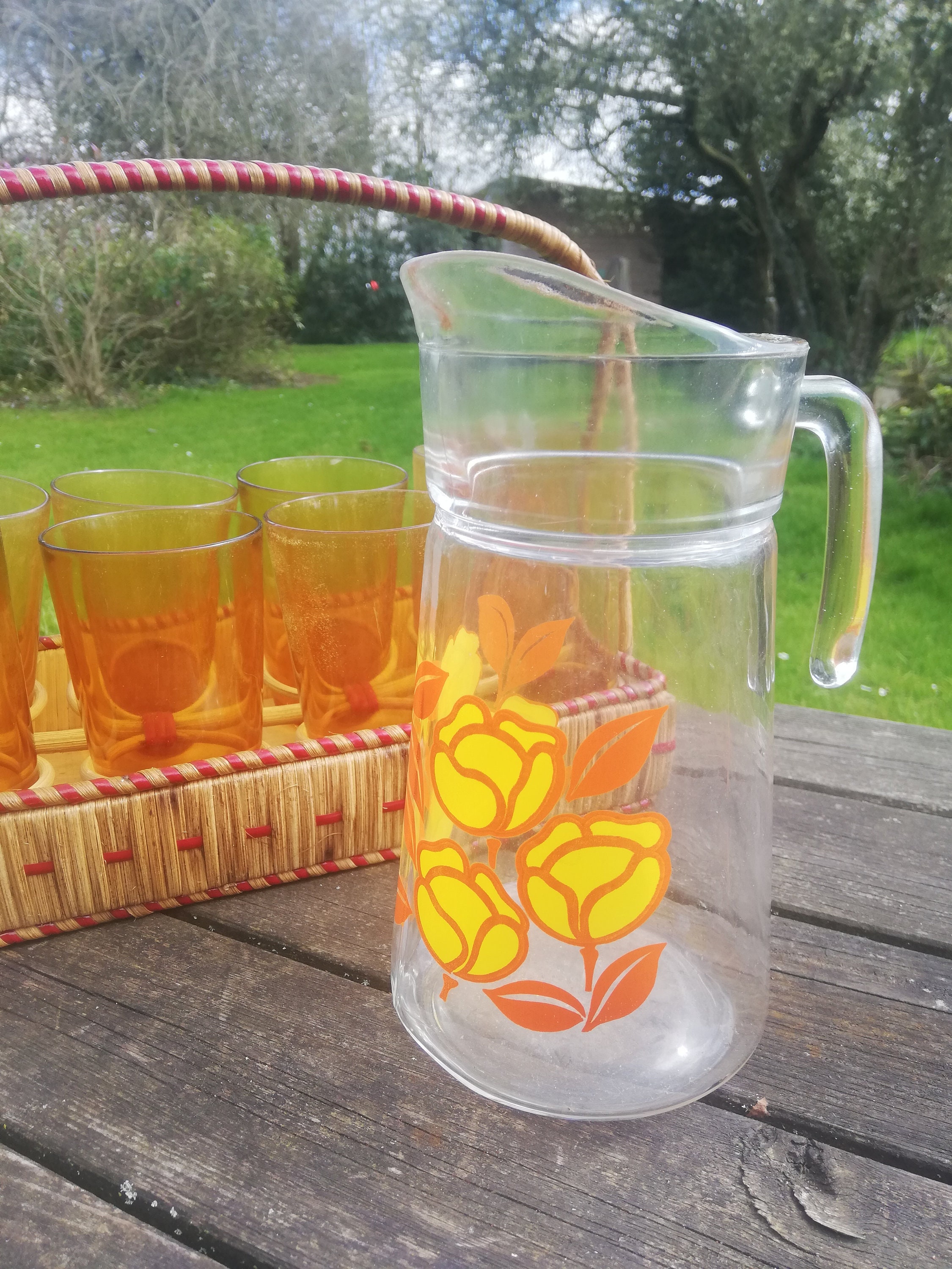 Pichet Années 70 à Fleurs Orange et Jaune