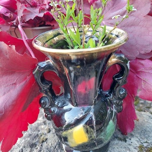 Small black ceramic vase from the 50s souvenir from the island of Oleron