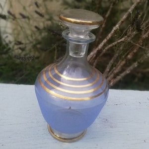 Liqueur decanters in blue and gold granita glass, 50s