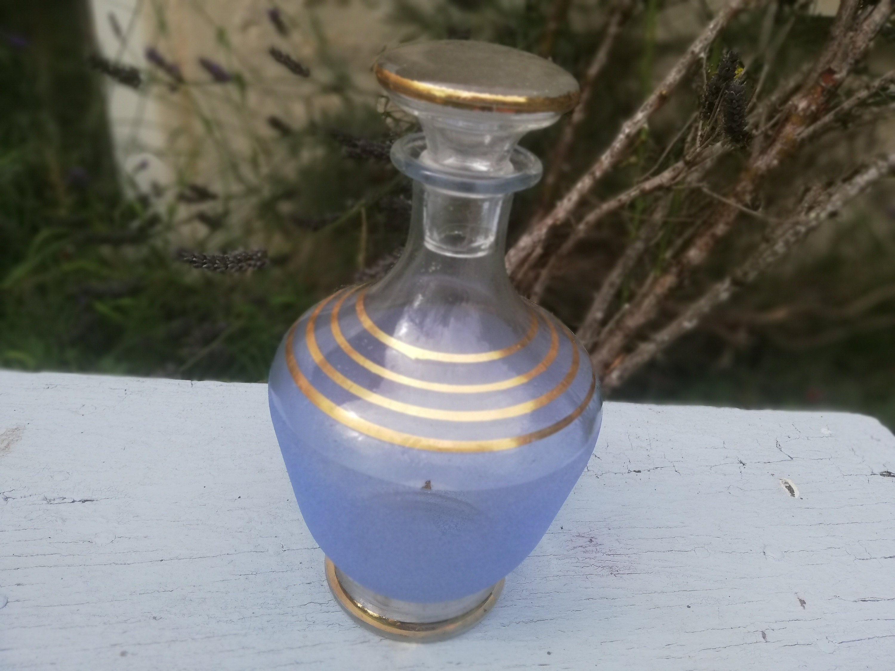 Carafes à Liqueur en Verre Granité Bleu et Or Années 50