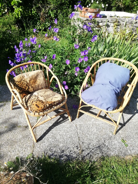Pair of rattan basket chairs for children 60s Etsy