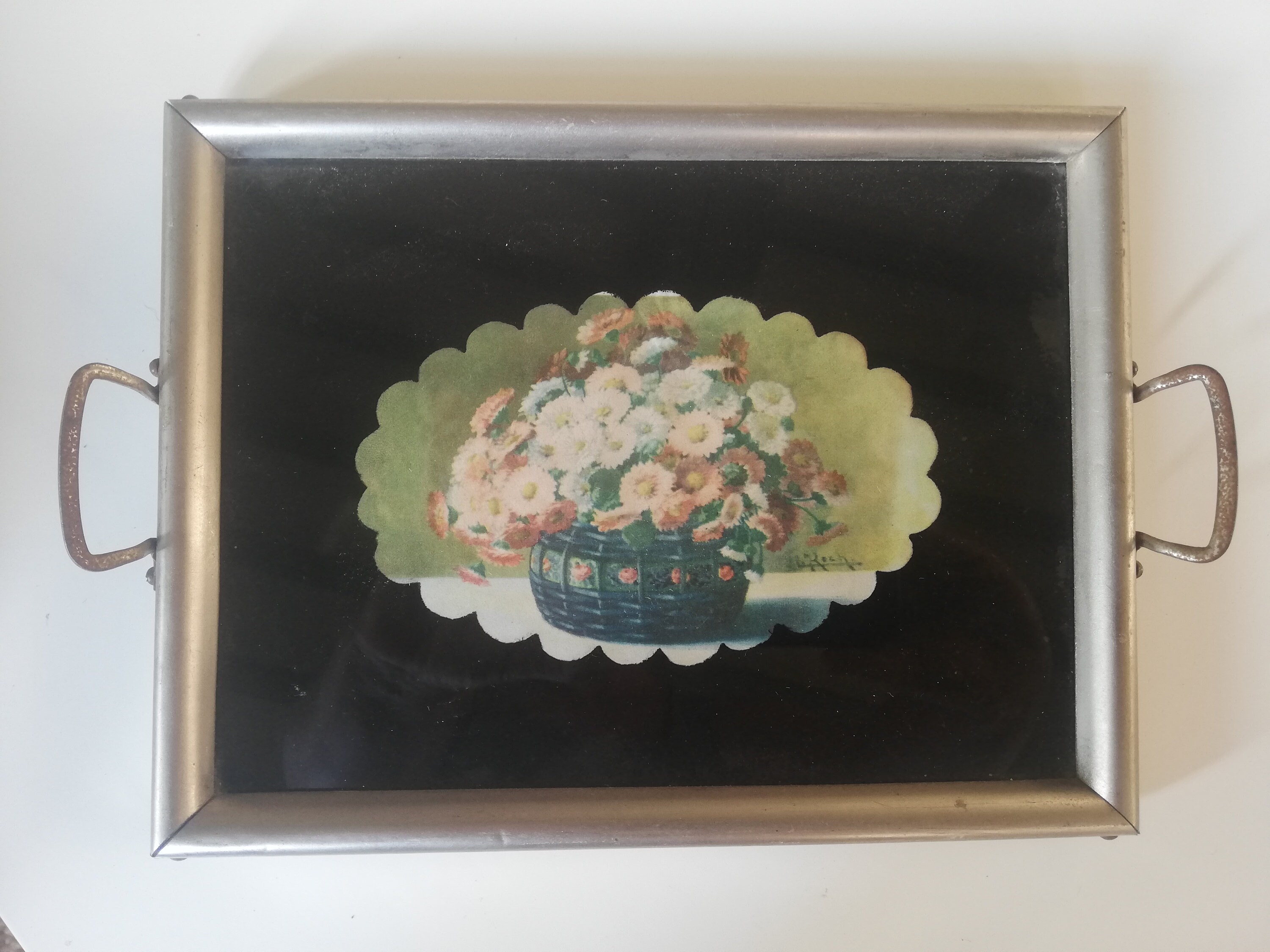 Mini Plateau Années 50 Bouquet sur Fond Noir