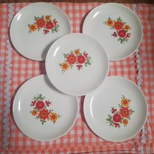 10 Moulin des Loups 70s floral dessert plates
