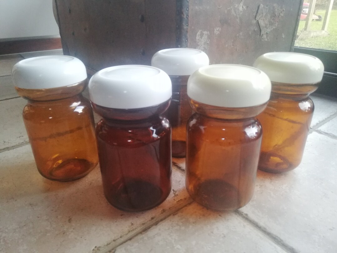 5 Amber Jars With Lids Leroux Chicory Etsy