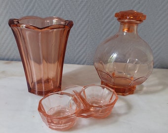 アールデコボール花瓶/ブルーすりガラス/レリーフ植物モチーフ