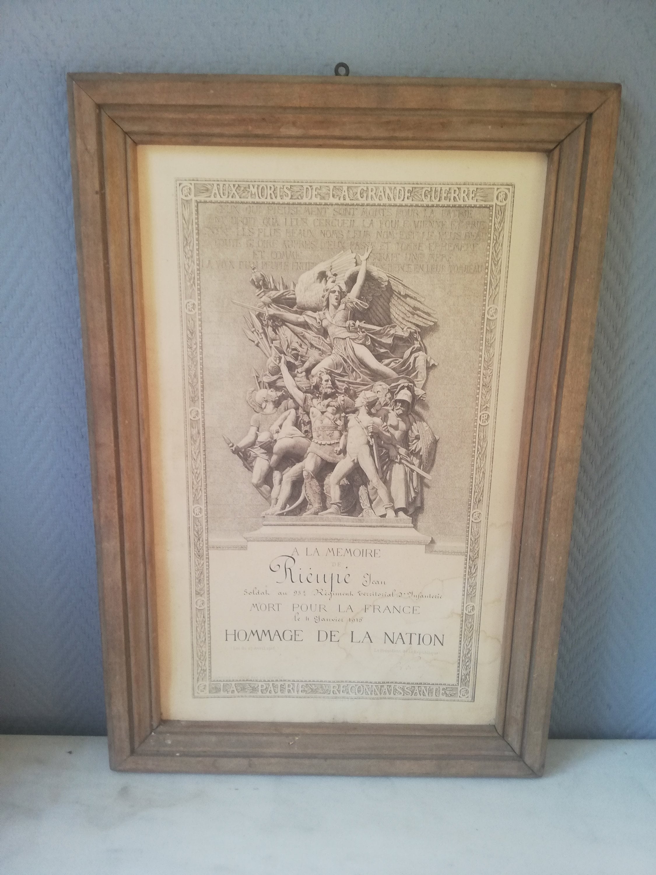 Diplôme Mortuaire de Soldat 1915