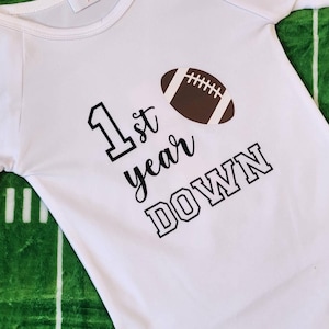 First Year Down Football First Birthday Shirt Personalized First Birthday Football 1st Birthday Bodysuit, One Year Old Boy Tshirt