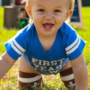 First Year Down Football Cake Smash Outfit 1st Year Down First Birthday Boys Girls 1 Year Old