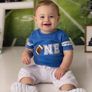 Personalized Football Cake Smash Outfit | Stripe Sleeve Bodysuit Choice Of 9 Colors | Football 1st Birthday ONE Jersey Pants Accessories