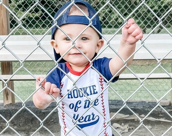 Personalized Newborn Baseball Rookie Of The Year Custom Bodysuit Jersey Outfit Pregnancy Announcement