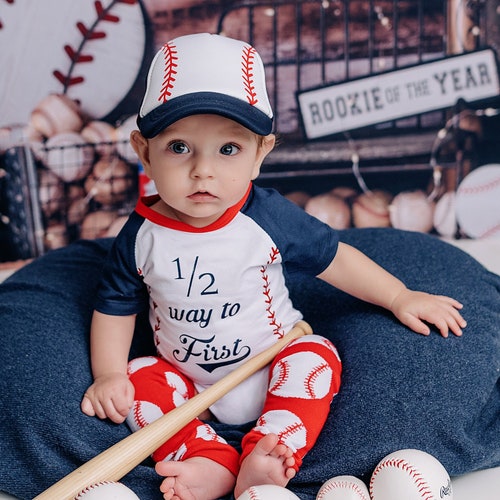 Half Birthday Personalized Baseball Outfit Infant Bodysuit Set Etsy