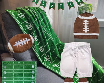 Infant Football Photo Prop Set: Plush Blanket, Knit Hat, Leg Warmers