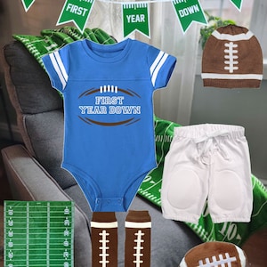 First Year Down Bodysuit 1st Year Down Birthday  Football First Birthday Outfit 1st Down Birthday First Down Party
