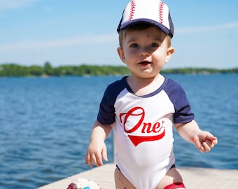 Personalized Boys Girls First Birthday ONE Baseball Custom Bodysuit Jersey Outfit