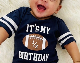 Boys Half Birthday 6 Month | It's My 1/2 Birthday | Football Jersey Outfit Bodysuit | 9 Colors | Free Personalization