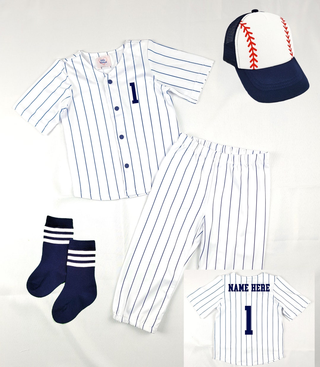 Custom Baseball Jersey Navy Blue Pinstripe Baseball Uniform Choose Name