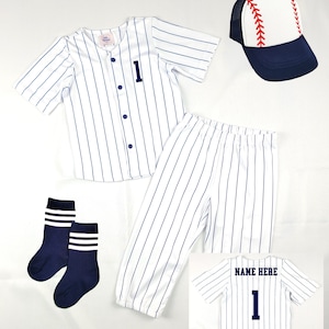 Benutzerdefinierte Baseball Jersey | Marineblaue Nadelstreifen Baseballuniform | Wähle Name & Nummer | Baby Baseball Jersey | Baseball Hose