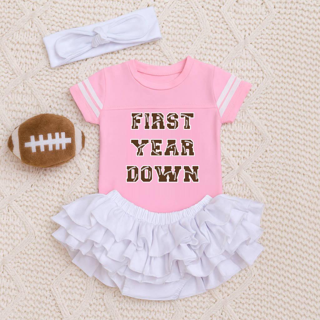 Personalized 1st Birthday Football Outfit: Bodysuit, Bloomers & Plush
