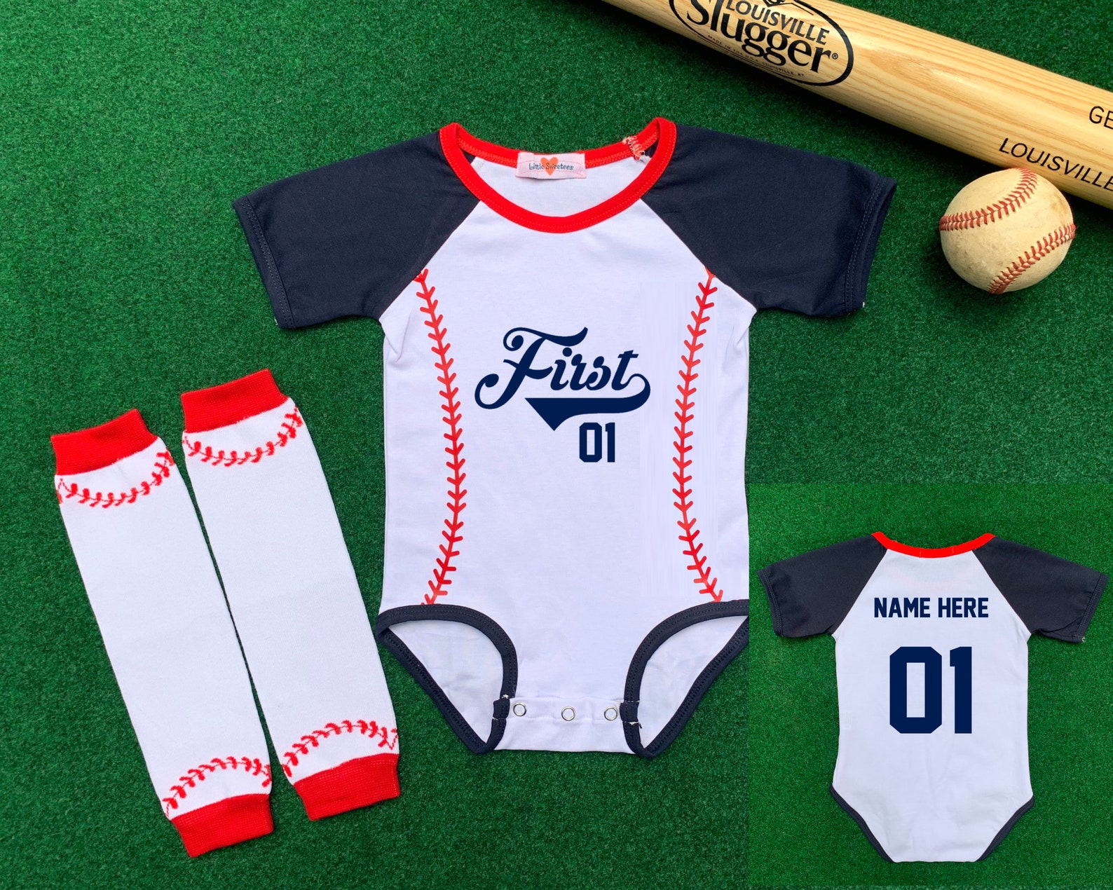 First Birthday Personalized Baseball Outfit Infant Bodysuit Etsy