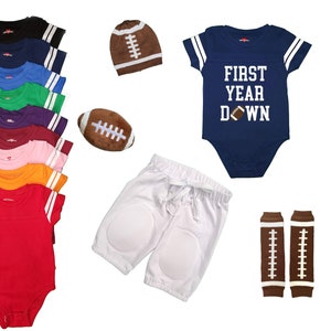 First Year Down Football Birthday Baby Bodysuit | Football Cake Smash Outfit First Birthday | Football Jersey Photo Shoot