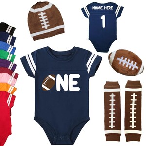 First Year Down ONE Football Cake Smash Uniform Jersey Bodysuit Choice Of 9 Colors 1st Birthday Jersey Pants Accessories