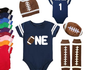 First Birthday Football Outfit: Personalized Jersey Bodysuit, Pants, and Accessories