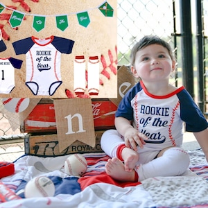 Personalized Rookie Of The Year First Birthday Baseball Custom Bodysuit Jersey Outfit
