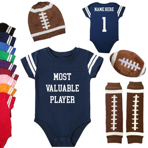 Boys First Football Season | Most Valuable Player | Football Uniform Jersey Outfit Bodysuit | 9 Colors | Free Personalization