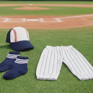Baby Baseball Outfit: Pinstripe Pants, Navy Socks & Hat