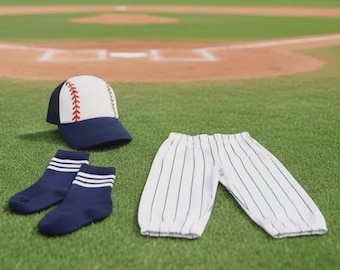 Baby Baseball Outfit: Pinstripe Pants, Navy Socks & Hat