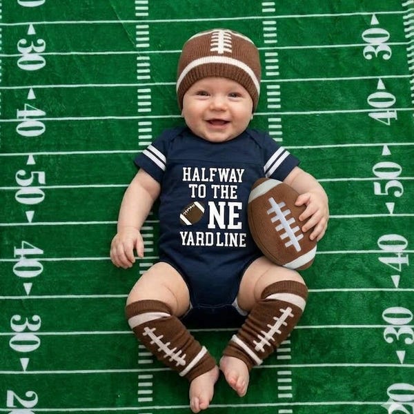 Boys Half Birthday Football Outfit: Personalized Bodysuit, Leg Warmers & Hat